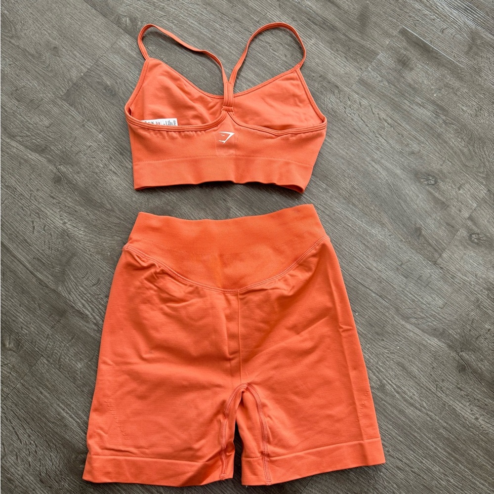 Gymshark Vibrant Orange Sports Bra and Shorts Set - Picture 5 of 5